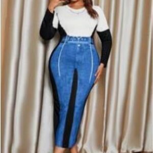 SHEIN Black and Blue Colorblock Dress